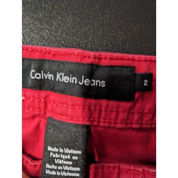 Calvin Klein Jeans Skinny Crop Red Button Front 5 Pockets Solid Print Size 2 - Picture 6 of 10